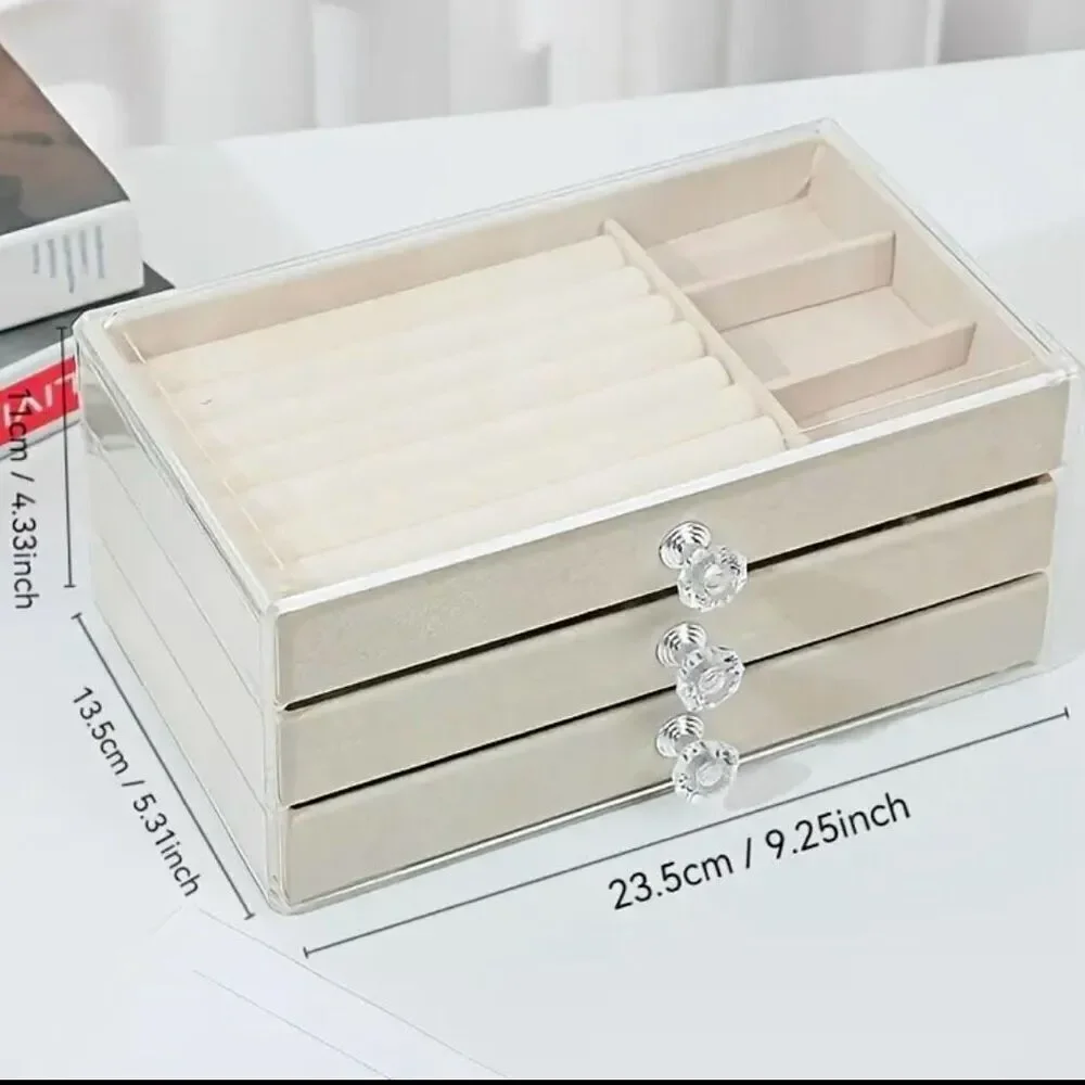 NWT 3 Tiers Beige Jewelry Box Case  Jewelry Organizer Rings, Earrings Bracelets